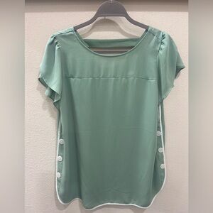 LOFT Green Blouse with Button Detail